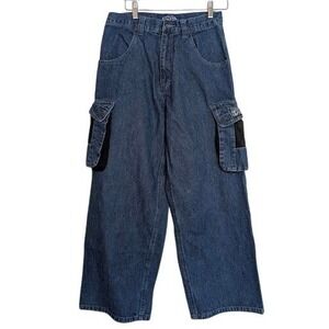 Lees Pipes Kids Large Blue Skater Cargo Pants Pocket Y2K Baggy 90s Streetwear